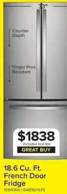 Leon's GE Fingerprint Resistant 33 Counter-Depth French-Door Refrigerator (18.6 Cu.Ft.)- GWE19JYLFS offer