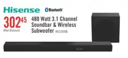The Brick HISENSE 3.1 CH Dolby Audio DTS Virtual:X Soundbar with Wireless 480W Subwoofer (HS3100) offer