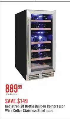 The Brick Koolatron 28 Bottle Built-In Compressor Wine Cellar Stainless Steel offer