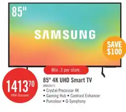 The Brick Samsung 85 4K UHD Direct Lit PurColour HDR10+ 60Hz Smart TV (UN85DU7100FXZC) offer