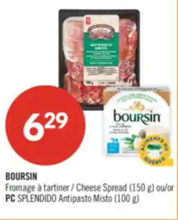 Pharmaprix BOURSIN Cheese Spread (150 g) or PC SPLENDIDO Antipasto Misto (100 g) offer