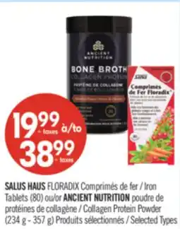 Pharmaprix SALUS HAUS FLORADIX Iron Tablets (80) or ANCIENT NUTRITION collagen Protein Powder (234 g - 357 g) offer