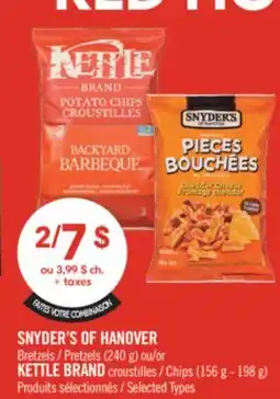 Pharmaprix SNYDER'S OF HANOVER Pretzels (240 g) or KETTLE BRAND Chips (156 g - 198 g) offer