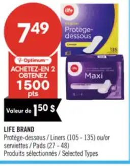 Pharmaprix LIFE BRAND Liners (105 - 135) or Pads (27 - 48) offer