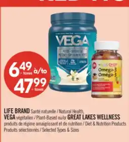 Pharmaprix LIFE BRAND VEGA Plant-Based or GREAT LAKES WELLNESS Diet & Nutrition Products offer