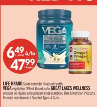 Pharmaprix LIFE BRAND VEGA Plant-Based or GREAT LAKES WELLNESS Diet & Nutrition Products offer