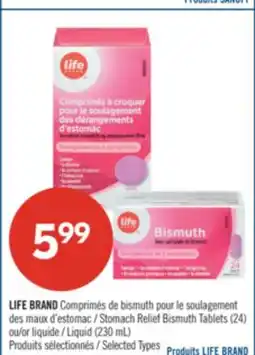Pharmaprix LIFE BRAND Stomach Relief Bismuth Tablets (24) or Liquid (230 mL) offer