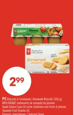 Pharmaprix PC Arrowroot Biscuits (350 g), Apple Sauce Cups (6) or Squeeze Fruit Snacks (4) offer