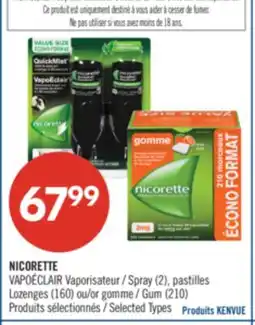 Pharmaprix NICORETTE VAPOÉCLAIR Spray (2), pastilles Lozenges (160) or Gum (210) offer