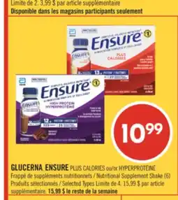 Pharmaprix GLUCERNA, ENSURE PLUS CALORIES or Nutritional Supplement Shake offer
