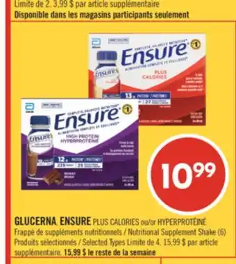 Pharmaprix GLUCERNA, ENSURE PLUS CALORIES or Nutritional Supplement Shake offer