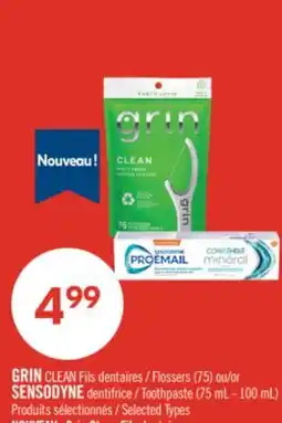 Pharmaprix GRIN CLEAN Flossers (75) or Toothpaste (75 mL - 100 mL) offer