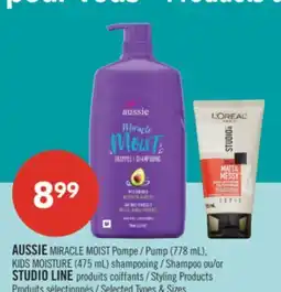 Pharmaprix AUSSIE MIRACLE MOIST Pump (778 ml), KIDS MOISTURE (475 mL) Shampoo or STUDIO LINE Styling Products offer