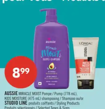 Pharmaprix AUSSIE MIRACLE MOIST Pump (778 ml), KIDS MOISTURE (475 mL) Shampoo or STUDIO LINE Styling Products offer