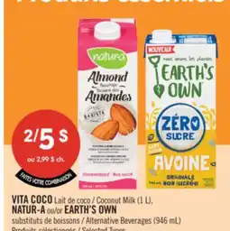 Pharmaprix VITA COCO Coconut Milk (1 L), NATUR-A or EARTH'S OWN Alternative Beverages (946 mL) offer