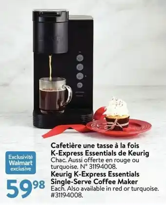 Walmart Cafetière une tasse à la fois k-express essentials de keurig offer