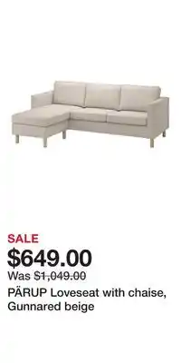IKEA PÄRUP Loveseat with chaise, Gunnared beige offer