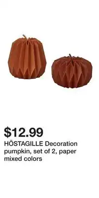 IKEA HÖSTAGILLE Decoration pumpkin, set of 2, paper mixed colors offer