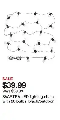 IKEA SVARTRÅ LED lighting chain with 20 bulbs, black/outdoor offer