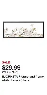 IKEA BJÖRKSTA Picture and frame, white flowers/black offer