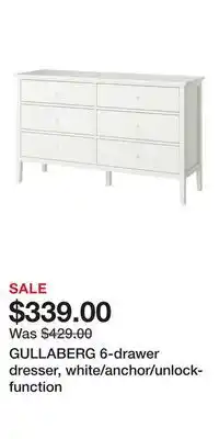 IKEA GULLABERG 6-drawer dresser, white/anchor/unlock-function offer