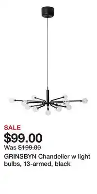 IKEA GRINSBYN Chandelier w light bulbs, 13-armed, black offer