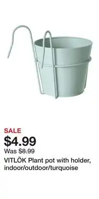 IKEA VITLÖK Plant pot with holder, indoor/outdoor/turquoise offer