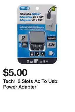 Dollarama Tech1 2 Slots Ac To Usb Power Adapter offer