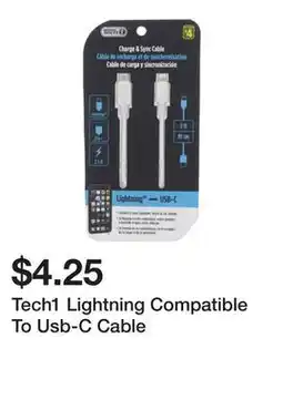 Dollarama Tech1 Lightning Compatible To Usb-C Cable offer
