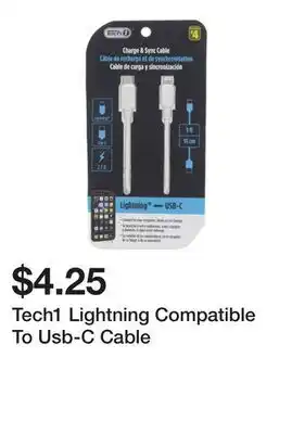 Dollarama Tech1 Lightning Compatible To Usb-C Cable offer