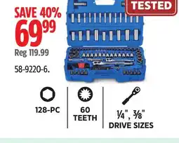 Canadian Tire Mastercraft Socket Set, 128-pc, SAE / Metric, CRV, Nickel-Chrome Plating offer