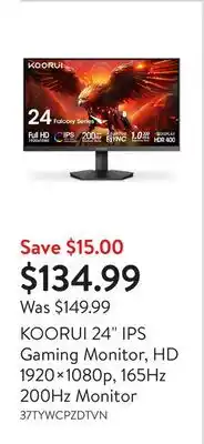 Walmart KOORUI 24 IPS Gaming Monitor, HD 1920×1080p, 165Hz 200Hz Monitor offer