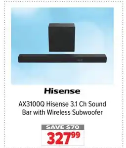 2001 Audio Video AX3100Q Hisense 3.1 Ch Sound Bar with Wireless Subwoofer offer