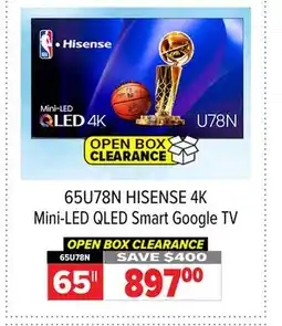 2001 Audio Video 65U78N 65 HISENSE 4K Mini-LED QLED Smart Google TV offer