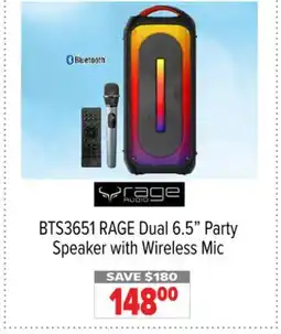 2001 Audio Video BTS3651 RAGE Dual 6.5 Party Speaker with Wireless Mic offer