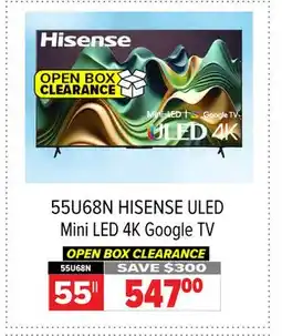 2001 Audio Video 55U68N HISENSE 55 ULED Mini LED 4K Google TV offer