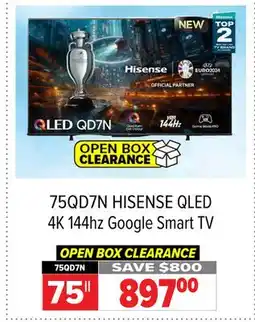 2001 Audio Video 75QD7N HISENSE 75 QLED 4K 144hz Google Smart TV offer