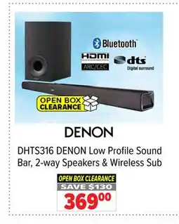2001 Audio Video DHTS316 DENON Low Profile Sound Bar, 2-way Speakers & Wireless Sub offer