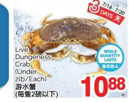 T&T Supermarket LIVE DUNGENESS CRAB (UNDER 2LB/EACH) offer