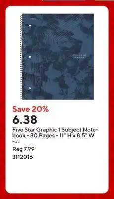 Staples Five Star Graphic 1 Subject Notebook - 80 Pages - 11 H x 8.5 W - Blue offer
