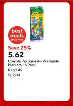 Staples Crayola Pip Squeaks Washable Markers, 16 Pack offer