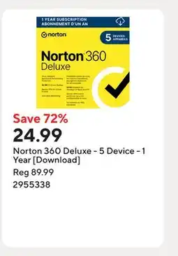 Staples Norton 360 Deluxe - 5 Device - 1 Year [Download] offer