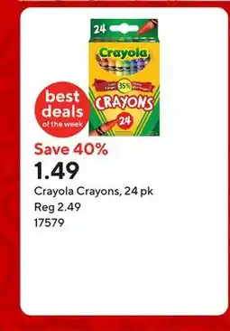 Staples Crayola Crayons, 24 pk offer