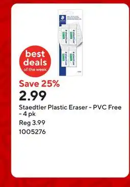 Staples Staedtler Plastic Eraser - PVC Free - 4 pk offer
