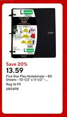 Staples Five Star Flex Notebinder - 80 Sheets - 10-1/2 x 11-1/2 - Assorted Colours offer