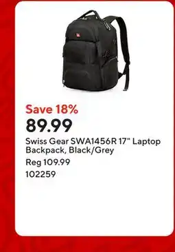 Staples Swiss Gear SWA1456R 17 Laptop Backpack, Black/Grey offer