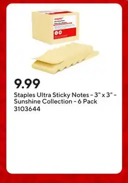 Staples Staples Ultra Sticky Notes - 3 x 3 - Sunshine Collection - 6 Pack offer