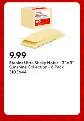 Staples Staples Ultra Sticky Notes - 3 x 3 - Sunshine Collection - 6 Pack offer