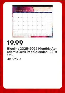 Staples Blueline 2025-2026 Monthly Academic Desk Pad Calendar - 22 x 17 - Marble - Bilingual offer