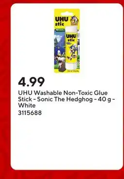 Staples UHU Washable Non-Toxic Glue Stick - Sonic The Hedghog - 40 g - White offer